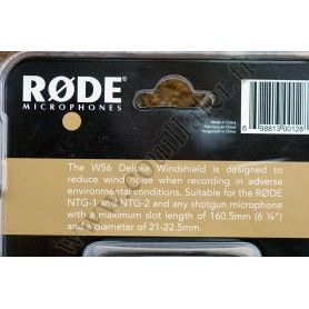 Bonnette anti-vent Rode WS6 - Fourrure Synthétique microphone NTG1, NTG2, NTG4, VidéoMic, micros jusqu'à 160.5mm - Rode WS6